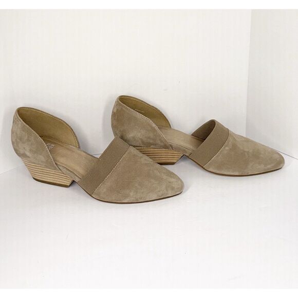 Eileen Fisher Hilly d’Orsay Pump Tan Suede Pointed Toe Wedge Slip On Neutral 7.5 - Picture 7 of 16